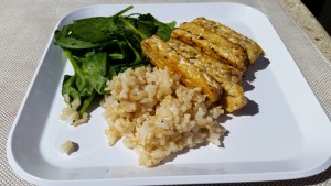 Simple balanced meal: Tempeh + Brown Rice + Greens